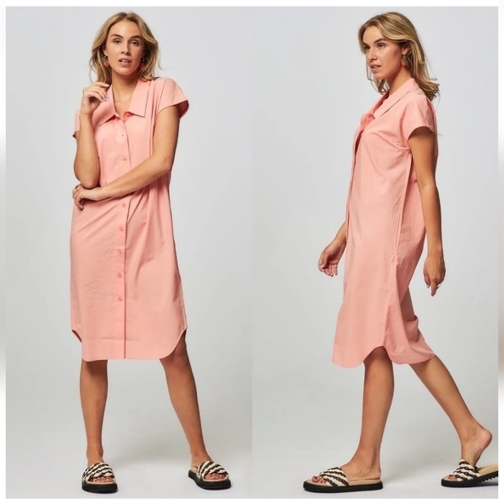 MACY'S SAMSOE SAMSOE YIva Lyocel Mix Button Down Dress Coral Small